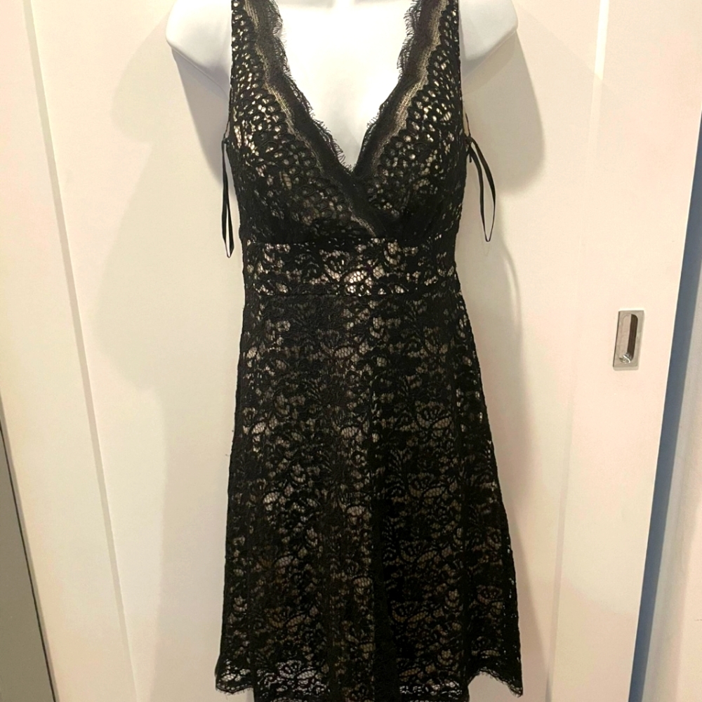 White House Black Market size 4 black lace trim dress
